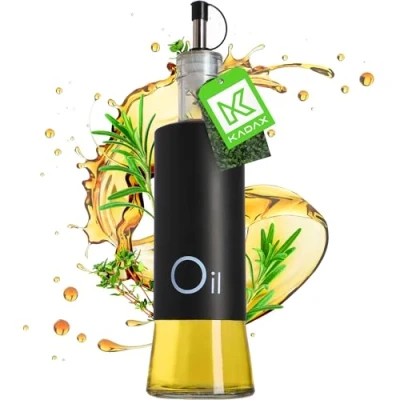 Afbeelding van Kadax dispenser voor vloeibare specerijen, glazen fles met stalen elementen, olie, azijn, vinaigrette, oliereservoir, olijfoliedispenser (olie, zwart)