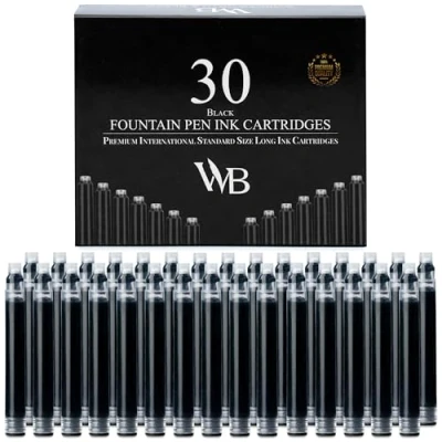 Afbeelding van Wordsworth &amp; Black Set van 30 vulpeninktvullingen zwarte inktcartridges internationale standaardgrootte lengte APPR 3,8 cm basisdiameter 0,6 Wegwerp en generiek