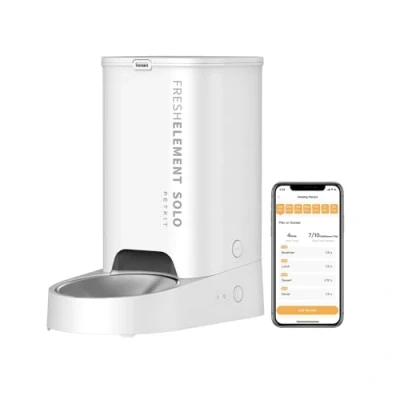 Afbeelding van PETKIT Automatische Kattenvoerautomaat, 2.4G WiFi, 3L Voederautomaat Katten, APP Besturing, 1 10 Maaltijden per Dag, Compatibel met Vriesgedroogd Voedsel, Roestvrij Stalen Kom, USB Kabel (Melk Wit)