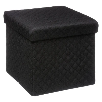 Afbeelding van 5Five Poef/Hocker/opbergbox zwart polyester/mdf 31 x cm