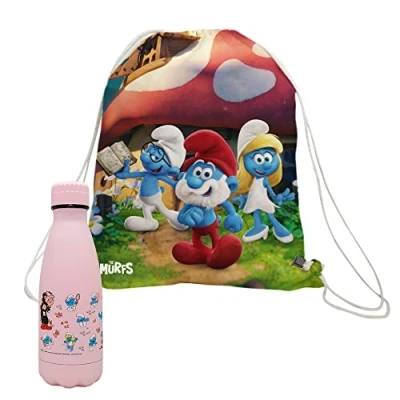 Afbeelding van NERTHUS FIH 973 Set dubbelwandige fles van roestvrij staal, 350 ml Smurfen + rugzak