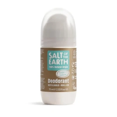 Afbeelding van Salt Of the Earth Natuurlijke deodorant Roll On van, Ginger &amp; Jasmine Veganistisch, langdurige bescherming, goedgekeurd door Leaping Bunny, gemaakt in het VK 75 ml