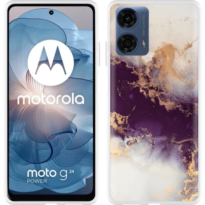 Afbeelding van Cazy Hoesje geschikt voor Motorola Moto G04/G04s/G24/G24 Power Paars Goud Marmer