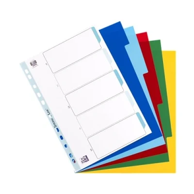Afbeelding van Oxford tabbladen, formaat A4 XL, uit PP, 11 gaatsperforatie, onbedrukt, 5 gekleurde tabs 25 stuks