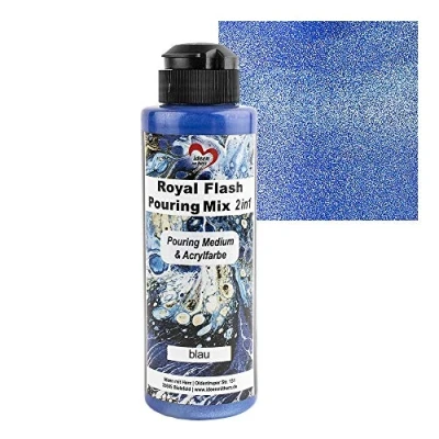 Afbeelding van Ideen mit Herz Royal Flash Pouring Mix 2 in 1, gieten medium &amp; metallic acrylverf met glittereffect, 180 ml, geen verder mengen vloeistof, of siliconenolie nodig (blauw)