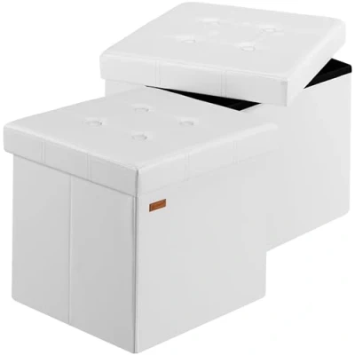 Afbeelding van Casaria Poef Opbergruimte Set van 2 40x40x40cm 40L Kunstleer Wit