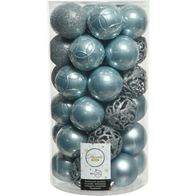 Afbeelding van 37x stuks kunststof kerstballen lichtblauw 6 cm glans/mat/glitter mix Kerstbal
