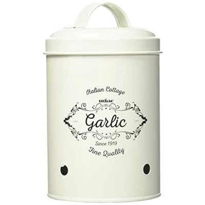 Afbeelding van Excelsa Knoflook voorraadpot van fijne kwaliteit, metaal, crème, diameter: 11 cm