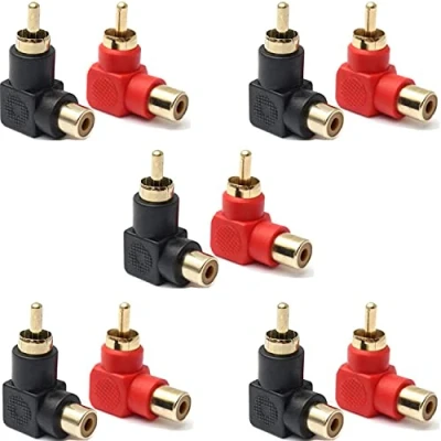 Afbeelding van RUNCCI YUN 10 stuks rechthoek cinch plug naar RCA jack audio adapter, 90 graden stekker, hoekstekker, chinch hoekadapter (rood) (zwart)