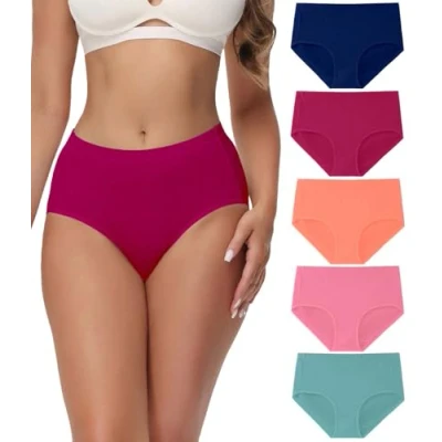 Afbeelding van wirarpa Damesondergoed, van katoen, slip met een hoge taille, onderbroek volledige bedekking, set 5 stuks, S