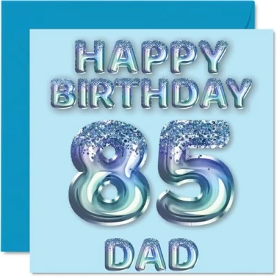 Afbeelding van 85e verjaardagskaart voor papa blauwe glitter feestballonnen gelukkige verjaardagskaarten 85 jarige vader van zoon dochter, 145 mm x cadeau