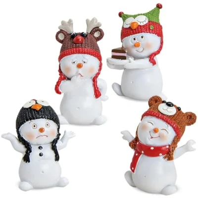 Afbeelding van Matches21 HOME &amp; HOBBY Snowman Deco figuren Animal motief Winter hoeden Kerstdecoratie Set van 4 plastic elk ongeveer. x 3 6 cm.