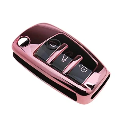 Afbeelding van eMagTech Beschermhoes voor autosleutel, zacht TPU, 3 toetsen, roze, compatibel met Audi A1, A3, A4, A6, Q3, Q5, Q7, S3, R8, TT