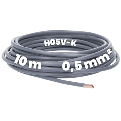 Afbeelding van Kalitec 10 meter H05V K 0,5 mm² grijze bedradingskabel, aderleiding flexibel, pvc enkele kabel, strengen mm², bedrading fijne draden, kabel eendradig, schakeldraad vlamvertragend