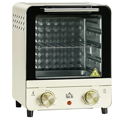 Afbeelding van HOMCOM mini oven 15L, pizzaoven met convectie, 1000 W elektrische inclusief bakplaatset, kruimelbak, 1 uur Timer, 60 230 ℃, crèmewit