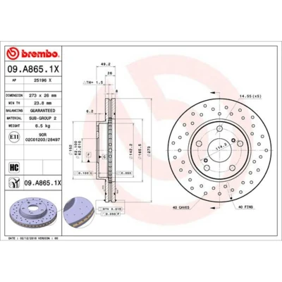 Afbeelding van Brembo Remschijf 09.A865.1X