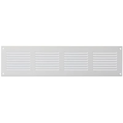 Afbeelding van 400 x 100 mm, metaal, wit, ventilatierooster met insectenbescherming, rooster voor ventilatie, afvoerrooster