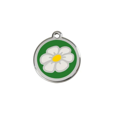 Afbeelding van Daisy Flower Green roestvrijstalen hondenpenning small/klein dia. 2 cm RedDingo