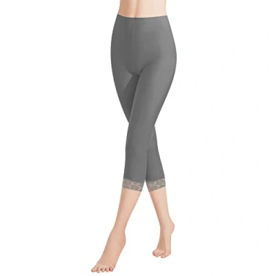 Afbeelding van Libella Dameslegging 3/4 broek met kant van katoen, capribroek hoge taille, kleurrijk, slim fitnessbroek, meerkleurig 4166, 1 pak grijs, S