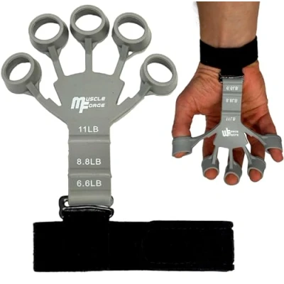 Afbeelding van MuscleForge vingertrainer, siliconen extensor om grip te versterken, grijper met 3 instelniveaus van 3,2 5,0 kg, onderarm en vingergreepversterker, handgreep