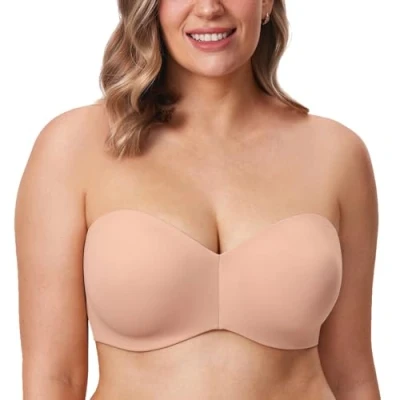 Afbeelding van DELIMIRA Strapless bh Voor Dames Zonder Beugel Minimizer Met Plus Ondersteuning Maten Blush Beige 75G