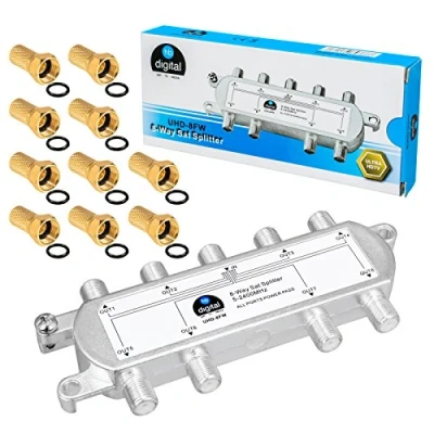 Afbeelding van HB DIGITAL SAT BK FM verdeler 8 voudige splitter (8 weg) 5 2400 MHz digitaal en analoog geschikt volledig afgeschermd DVB S S2 kabeltelevisie C incl. 10 F stekker