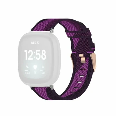 Afbeelding van Fitbit Versa 3/4 &amp; Sense 1/2 Canvas nylon bandje Paars