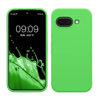 Afbeelding van kwmobile telefoonhoesje geschikt voor Google Pixel 9a Hoesje met siliconen coating Smartphone case in limoengroen