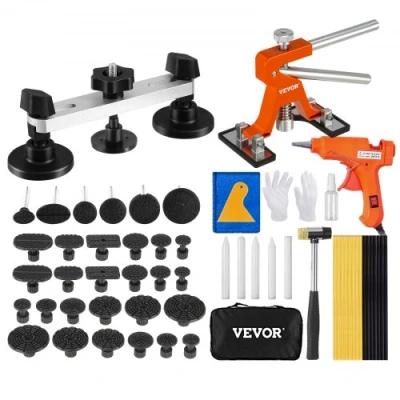 Afbeelding van VEVOR 56 stuks deukverwijderingsset, paintless deukreparatieset met gouden lifter, brugtrekker, auto deuktrekker trekker tabs, hot lijmpistool voor body dents, hail schade, deur ding