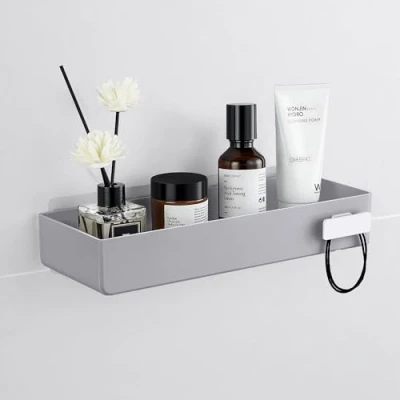 Afbeelding van YOHOM zelfklevende douchemand zonder boren voor de douche, kunststof shampoohouder, doucheplank badkamerwand, grijs