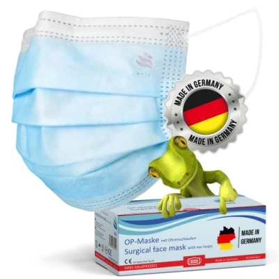 Afbeelding van kela, 50 stuks OP maskers blauw, 100% Made in Germany, medisch mond neusmasker, chirurgische wegwerpmasker, Medische proceduremaskers, CE gecertificeerd, DIN EN 14683 type IIR, BFE 99,88%, 3 laags,