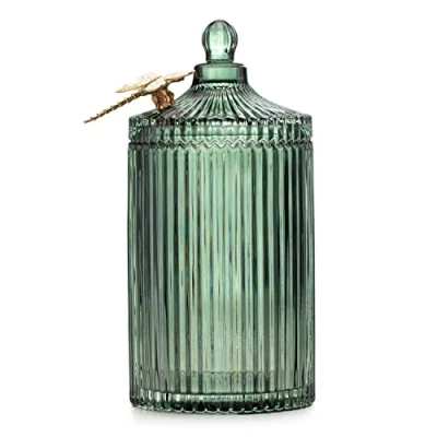 Afbeelding van AmeliaHome Opbergdoos met deksel van glas, cosmeticabox libelle 10,5 x 20 cm, Dragonfly flessengroen