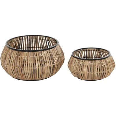 Afbeelding van Pottenset DKD Home Decor Zwart Natuurlijk Metaal Rotan Vierkant Bali 50 x 25,4 cm (2 Stuks)