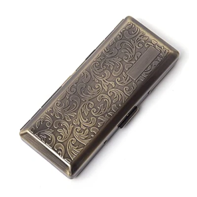 Afbeelding van Metal Carry Sigaret Case, Dubbelzijdige Spring Clip,Houdt 10 100mm Sigaretten (Wijnstokken brons)