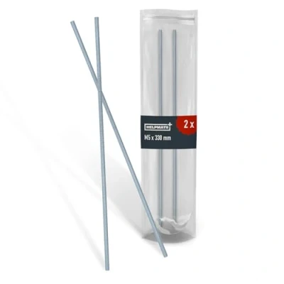 Afbeelding van HELPMATE schroefdraadstang M5 x 330 mm, van roestvrij staal A2, 2 stuks met metrische volledige schroefdraad, schroefdraadstift DIN 976, zilver