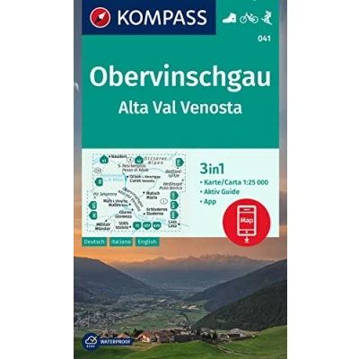 Afbeelding van 041 obervinschgau alta val venosta: 3in1 Wanderkarte mit Aktiv Guide inklusive Karte zur offline Verwendung in der KOMPASS App. Fahrradfahren. Skitouren.