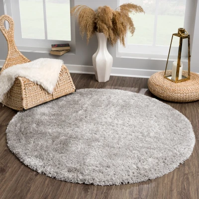 Afbeelding van Porto Soft Fluffy Vloerkleed Hoogpolig Effen Grijs 150 cm rond