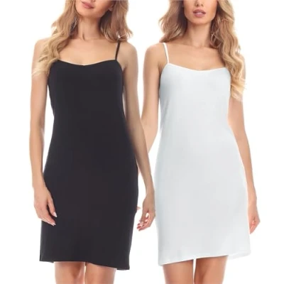 Afbeelding van Merry Style MS MS10 203 UW 2P Dames Onderjurk 2 Pack Nachthemd kort V neck verstelbare Spaghetti bandjes Viscose Zwart/wit (2Pack) S