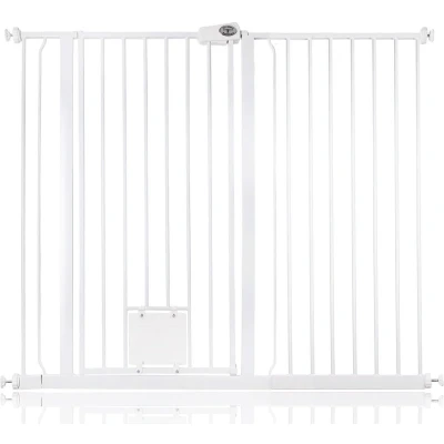 Afbeelding van Bettacare Hekje voor Huisdieren met Vergrendelbaar Kattenluik Assortiment, 126,7 cm 134,3 (36 opties beschikbaar), Wit, Hoogte van 104 cm, Extra Hoog Honden Veiligheidshek Kattenluik, Eenvoudige Installatie.