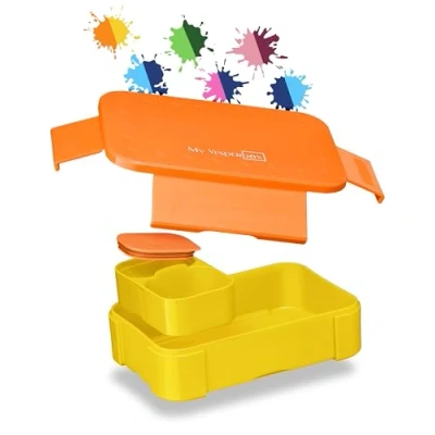 Afbeelding van My Vesperbox Lite Bento Box lunchbox voor kinderen; extreem sterke broodtrommel; ideaal de kinderopvang en school (oranje, geel)