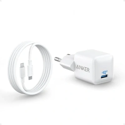 Afbeelding van PIQ 3.0 oplader 20 W, Anker 511 (Nano), robuuste compacte snellader met 180 cm USB C naar kabel, iPad voor iPhone 16/15/iPad Pro