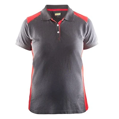 Afbeelding van Poloshirt Dames korte mouw knoopsluiting 3390 grijs/rood
