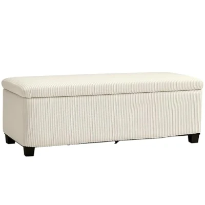 Afbeelding van HOMCOM Sitzbank mit Stauraum Polsterbank Cord Optik, Sitztruhe Stahlbeine, Truhenbank für Wohnzimmer, Schlafzimmer, Flur 112 x 42 40 cm, Beige