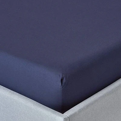 Afbeelding van HOMESCAPES Marineblauw hoeslaken met diepe hoeken (30,5 cm) Super King, 200 TC 400 draadtelling equivalent, puur Egyptisch katoenen laken volledig elastische rok