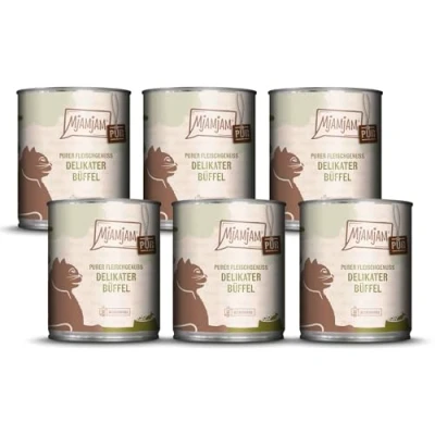 Afbeelding van MjAMjAM Premium natvoer voor katten Puur genieten van vlees heerlijke pure buffel, 6 pak (6 x 800g), graanvrij met extra