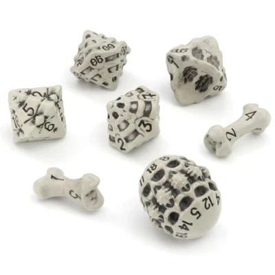 Afbeelding van DND Dice Set van 7 Skull &amp; Bone RPG Dobbelstenen D20, D12,%D10, D10, D8, D6 D4 zijdig. Ideaal voor Dungeons Dragonsa, Warhammer, D&amp;D, Pathfinder, D and (Wit)