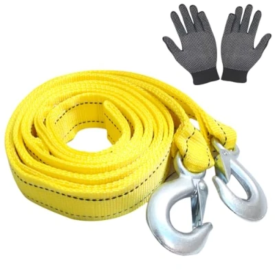 Afbeelding van SPORWAY Sleepkabel voor personenauto: ronde lussen, 4 m, 5 ton, sleeptouw auto met reflecterende strepen, noodgevallen, 2 veiligheidsadelaarhaken en 1 paar antislip handschoenen, SUV