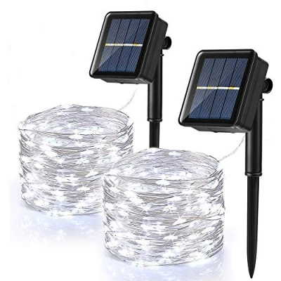 Afbeelding van [2 stuks] Buitenverlichting op zonne energie, BrizLabs 120 LED 40 ft koperdraad lichtslingers waterdicht 8 modi decoratieve zonnelampen voor terras, buiten, tuinhuisje, Kerstmis, festival, feest, koel