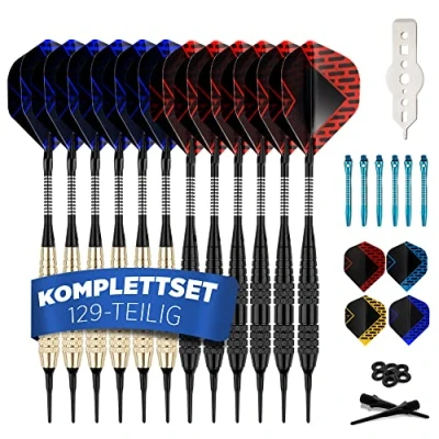 Afbeelding van DartPro Dartpijlen met plastic tip 12 darts voor elektronisch dartbord [18g] dart Set [incl. 6 shaft van aluminium + 21 flight]
