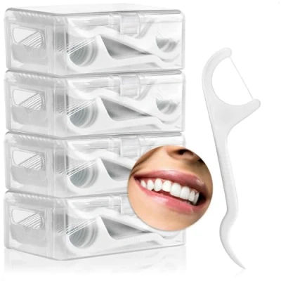 Afbeelding van COM FOUR® 200x tandzijdestokjes tandzijdehouder interdentale stok met tandzijde en tandenstokers in de dispenser tandheelkundige verzorging op reis onwaxed (200 stokken)
